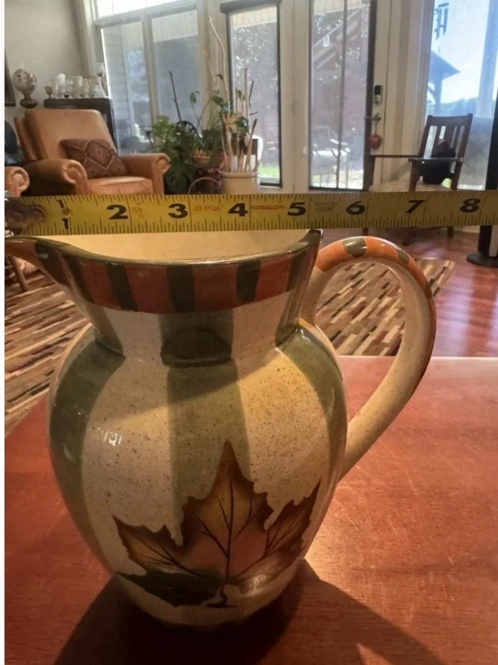 Beautiful Fall Pitcher, World Bazaar  Inc. Ceramic. 8”. Fall colors and leaf.